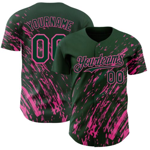 Custom Green Pink Paint Stroke Grunge Streak Authentic Baseball Jersey