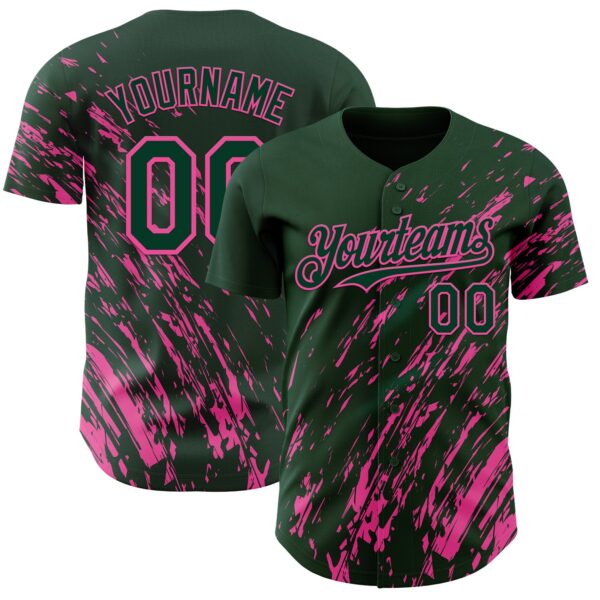 Custom Green Pink Paint Stroke Grunge Streak Authentic Baseball Jersey