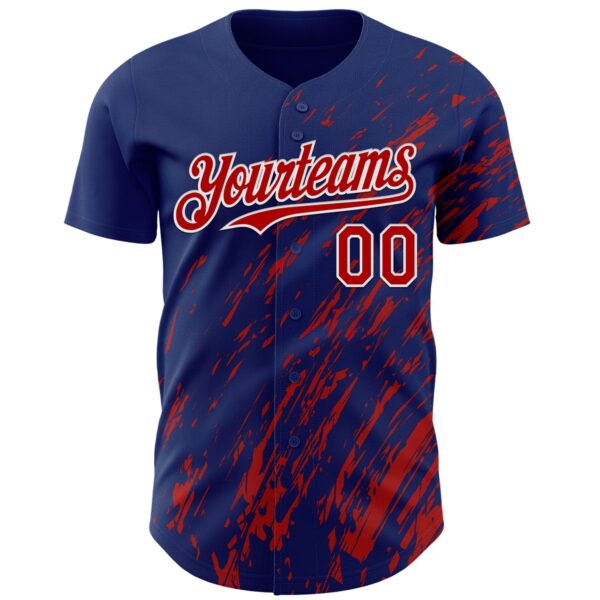 Custom Royal Red-White Paint Stroke Grunge Streak Authentic Baseball Jersey