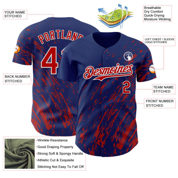 Custom Royal Red-White Paint Stroke Grunge Streak Authentic Baseball Jersey