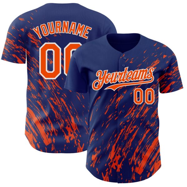 Custom Royal Orange-White Paint Stroke Grunge Streak Authentic Baseball Jersey