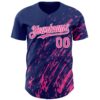 Custom Royal Pink-White Paint Stroke Grunge Streak Authentic Baseball Jersey