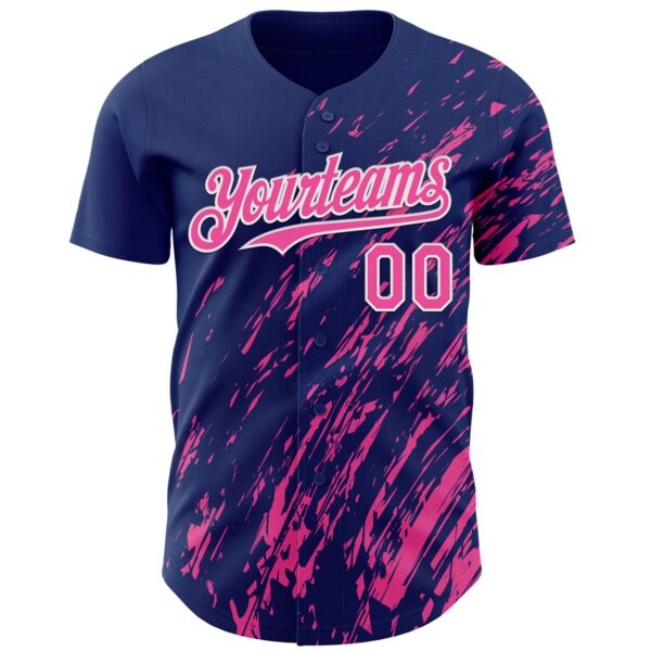 Custom Royal Pink-White Paint Stroke Grunge Streak Authentic Baseball Jersey