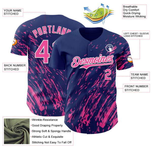 Custom Royal Pink-White Paint Stroke Grunge Streak Authentic Baseball Jersey