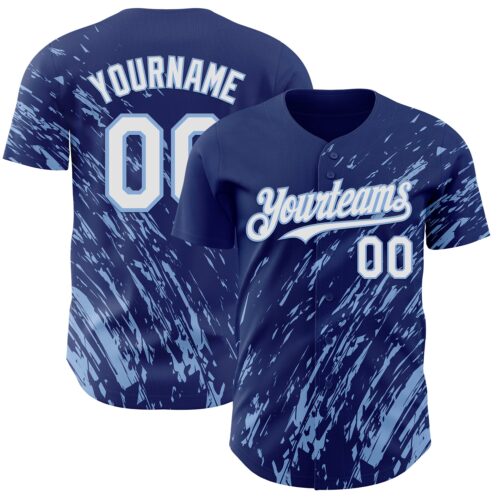 Custom Royal White-Light Blue Paint Stroke Grunge Streak Authentic Baseball Jersey