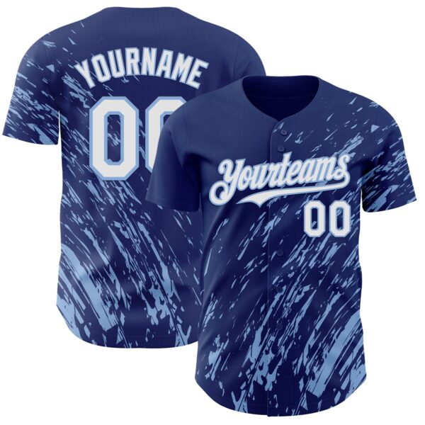 Custom Royal White-Light Blue Paint Stroke Grunge Streak Authentic Baseball Jersey