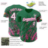Custom Kelly Green White-Pink Paint Stroke Grunge Streak Authentic Baseball Jersey
