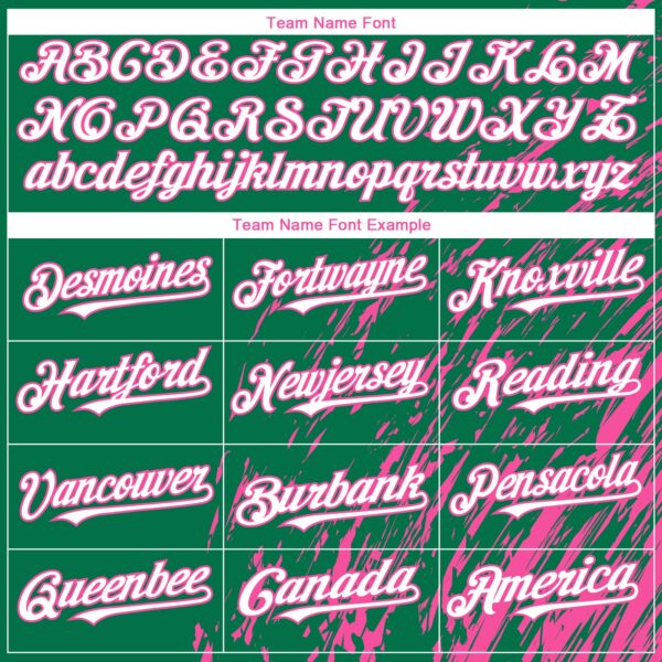 Custom Kelly Green White-Pink Paint Stroke Grunge Streak Authentic Baseball Jersey