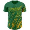 Custom Kelly Green Gold Paint Stroke Grunge Streak Authentic Baseball Jersey