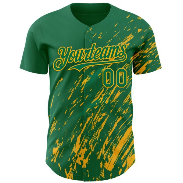 Custom Kelly Green Gold Paint Stroke Grunge Streak Authentic Baseball Jersey