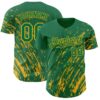 Custom Kelly Green Gold Paint Stroke Grunge Streak Authentic Baseball Jersey