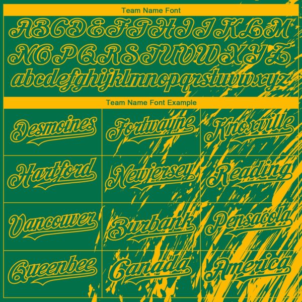 Custom Kelly Green Gold Paint Stroke Grunge Streak Authentic Baseball Jersey