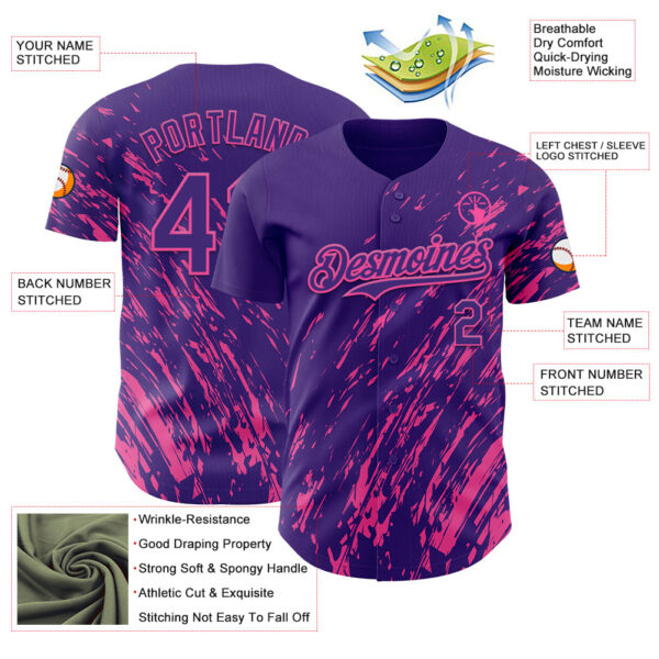 Custom Purple Pink Paint Stroke Grunge Streak Authentic Baseball Jersey