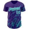 Custom Purple Aqua-White Paint Stroke Grunge Streak Authentic Baseball Jersey