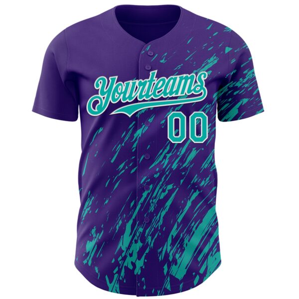 Custom Purple Aqua-White Paint Stroke Grunge Streak Authentic Baseball Jersey
