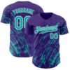 Custom Purple Aqua-White Paint Stroke Grunge Streak Authentic Baseball Jersey