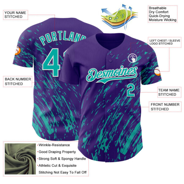 Custom Purple Aqua-White Paint Stroke Grunge Streak Authentic Baseball Jersey