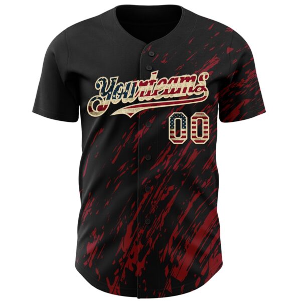 Custom Black Vintage USA Flag Crimson-Cream Paint Stroke Grunge Streak Authentic Baseball Jersey