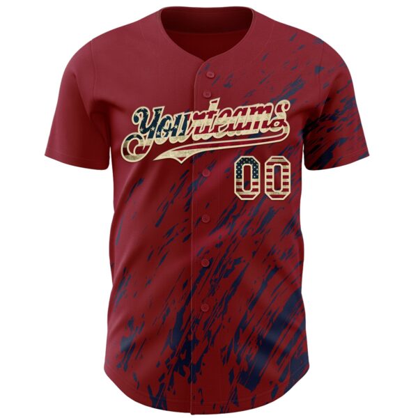 Custom Crimson Vintage USA Flag Navy-Cream Paint Stroke Grunge Streak Authentic Baseball Jersey