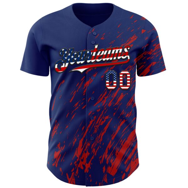 Custom Royal USA Flag Red-Black Paint Stroke Grunge Streak Authentic Baseball Jersey