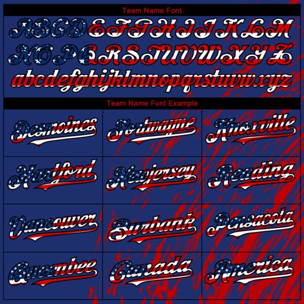 Custom Royal USA Flag Red-Black Paint Stroke Grunge Streak Authentic Baseball Jersey