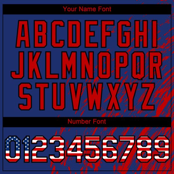 Custom Royal USA Flag Red-Black Paint Stroke Grunge Streak Authentic Baseball Jersey