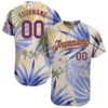 Custom White Purple-Gold 3D Pattern Design Hawaii Palm Leaves And Flowers Authentic Baseball Jersey