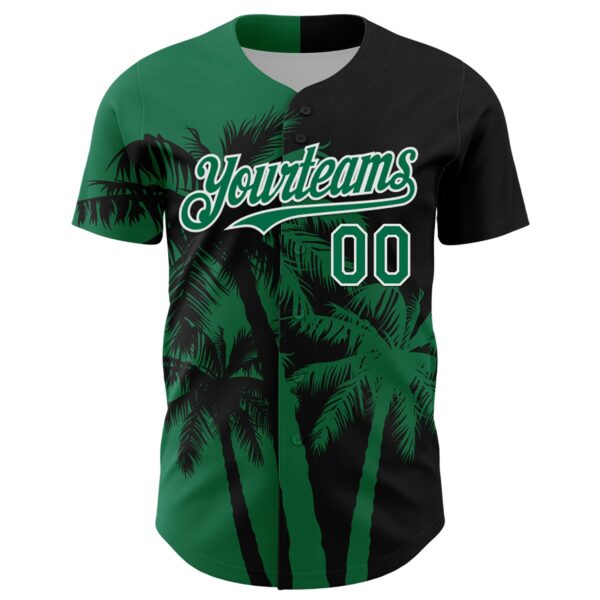 Custom Black Kelly Green-White Hawaii Palm Trees Tropical Coconut Authentic Baseball Jersey