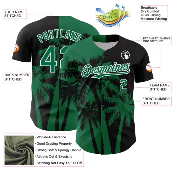 Custom Black Kelly Green-White Hawaii Palm Trees Tropical Coconut Authentic Baseball Jersey
