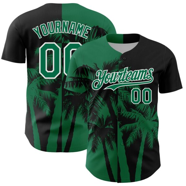 Custom Black Kelly Green-White Hawaii Palm Trees Tropical Coconut Authentic Baseball Jersey