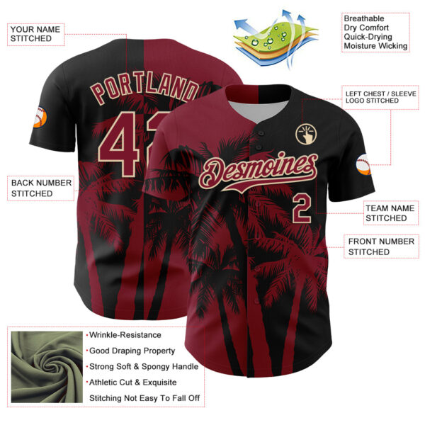 Custom Black Crimson-City Cream Hawaii Palm Trees Tropical Coconut Authentic Baseball Jersey