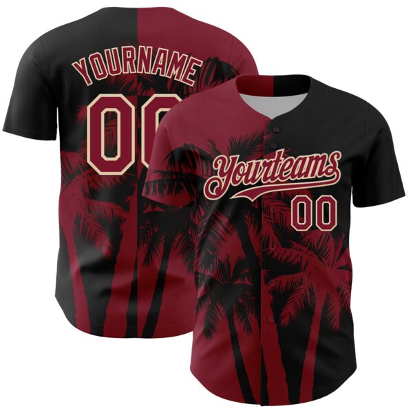 Custom Black Crimson-City Cream Hawaii Palm Trees Tropical Coconut Authentic Baseball Jersey