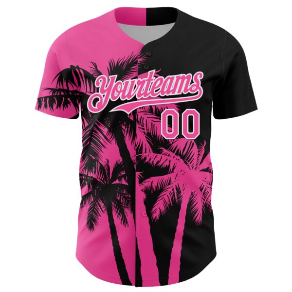 Custom Black Pink-White Hawaii Palm Trees Tropical Coconut Authentic Baseball Jersey