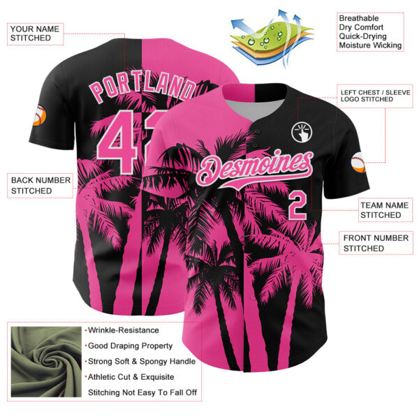 Custom Black Pink-White Hawaii Palm Trees Tropical Coconut Authentic Baseball Jersey