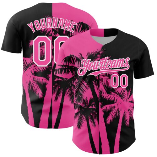 Custom Black Pink-White Hawaii Palm Trees Tropical Coconut Authentic Baseball Jersey