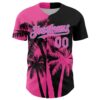 Custom Black Pink-Light Blue Hawaii Palm Trees Tropical Coconut Authentic Baseball Jersey