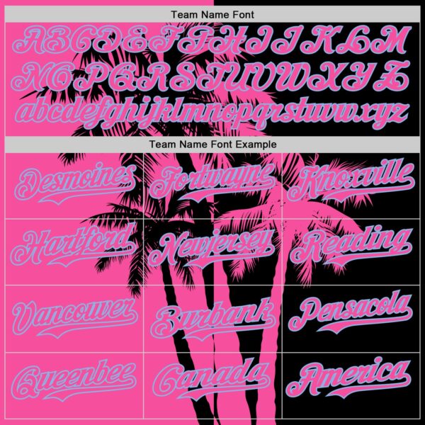 Custom Black Pink-Light Blue Hawaii Palm Trees Tropical Coconut Authentic Baseball Jersey