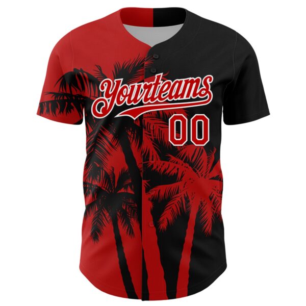 Custom Black Red-White Hawaii Palm Trees Tropical Coconut Authentic Baseball Jersey