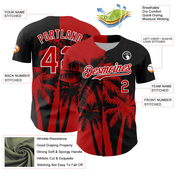 Custom Black Red-White Hawaii Palm Trees Tropical Coconut Authentic Baseball Jersey