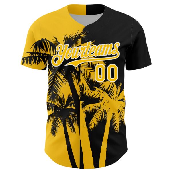 Custom Black Yellow-White Hawaii Palm Trees Tropical Coconut Authentic Baseball Jersey