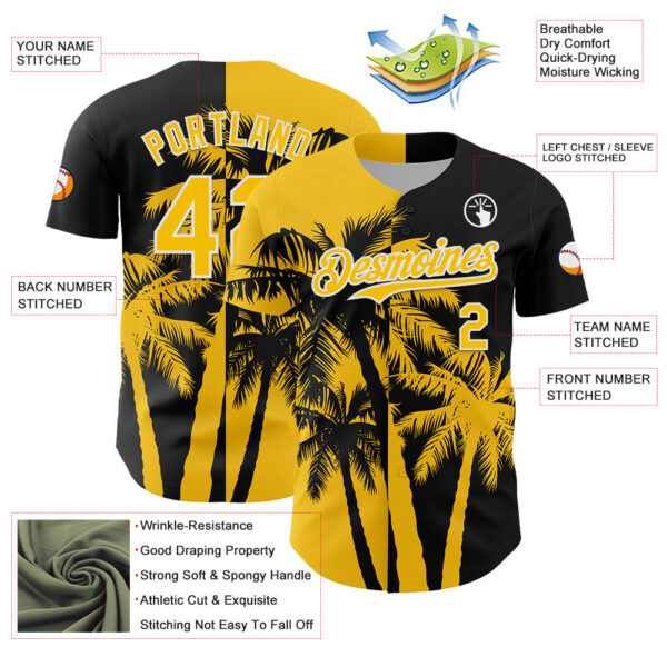 Custom Black Yellow-White Hawaii Palm Trees Tropical Coconut Authentic Baseball Jersey