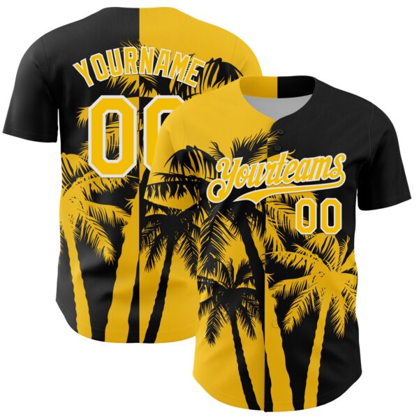Custom Black Yellow-White Hawaii Palm Trees Tropical Coconut Authentic Baseball Jersey