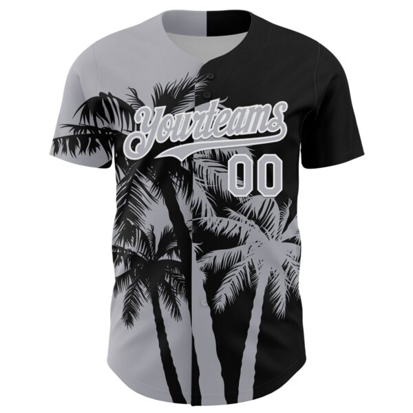 Custom Black Gray-White Hawaii Palm Trees Tropical Coconut Authentic Baseball Jersey