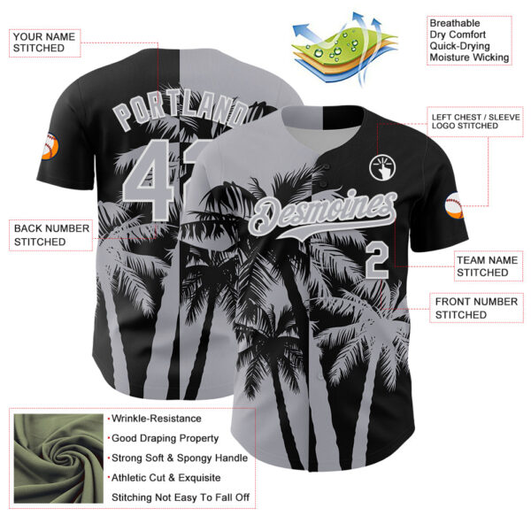 Custom Black Gray-White Hawaii Palm Trees Tropical Coconut Authentic Baseball Jersey