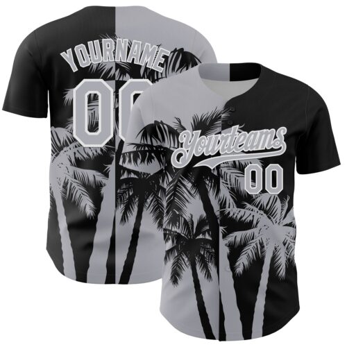 Custom Black Gray-White Hawaii Palm Trees Tropical Coconut Authentic Baseball Jersey