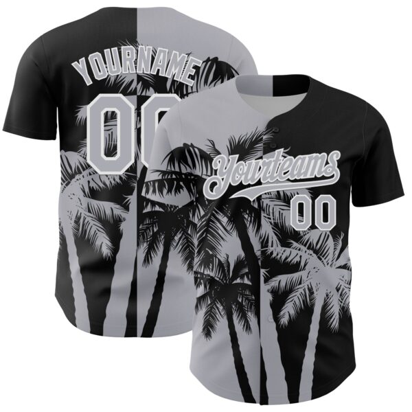 Custom Black Gray-White Hawaii Palm Trees Tropical Coconut Authentic Baseball Jersey