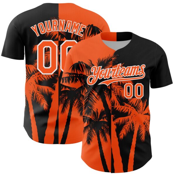 Custom Black Orange-White Hawaii Palm Trees Tropical Coconut Authentic Baseball Jersey