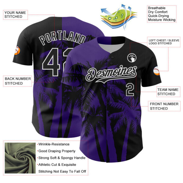 Custom Black Purple-White Hawaii Palm Trees Tropical Coconut Authentic Baseball Jersey