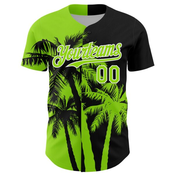 Custom Black Neon Green-White Hawaii Palm Trees Tropical Coconut Authentic Baseball Jersey