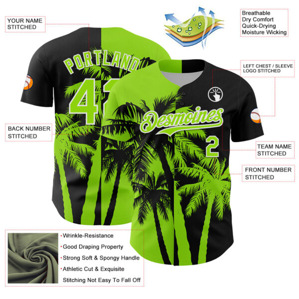Custom Black Neon Green-White Hawaii Palm Trees Tropical Coconut Authentic Baseball Jersey